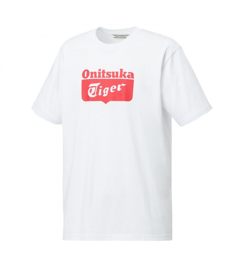 White / Red Onitsuka Tiger Logo T Shirts | 01287-PGEZ