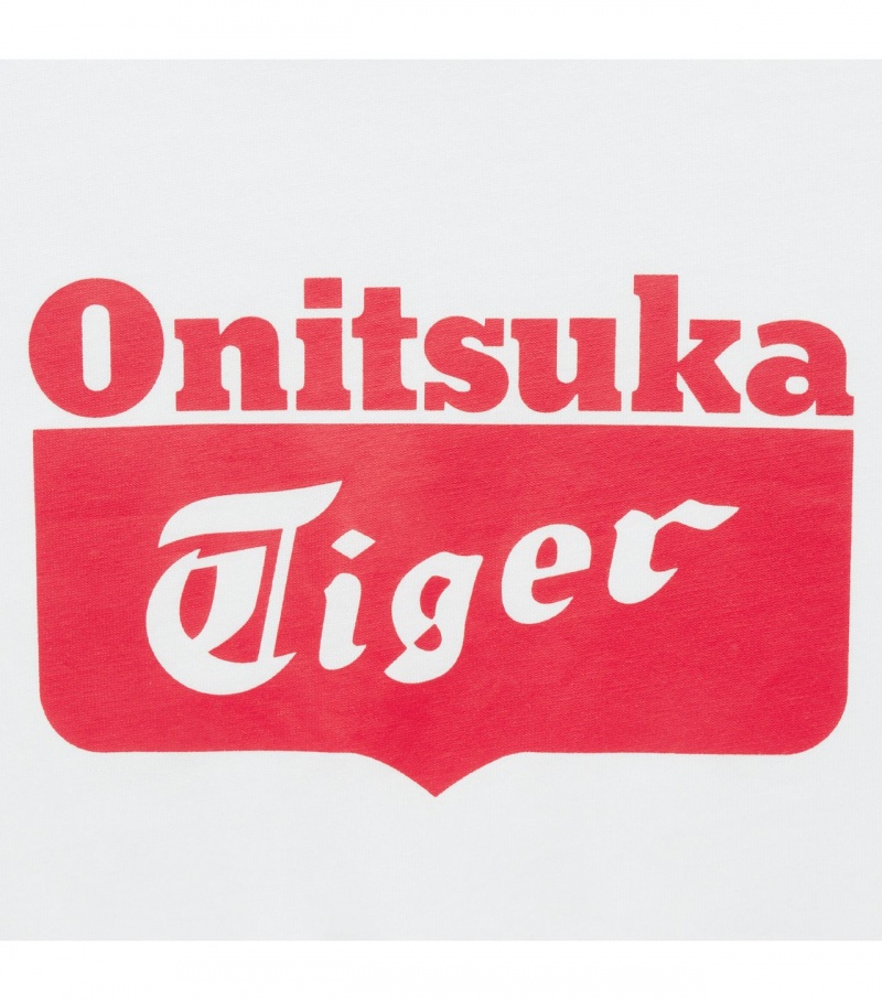 White / Red Onitsuka Tiger Logo T Shirts | 86014-EZFT