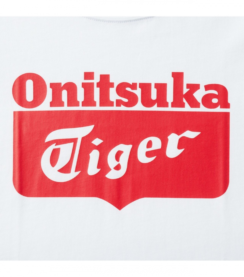 White / Red Onitsuka Tiger Ls Logo T Shirts | 60278-BANS