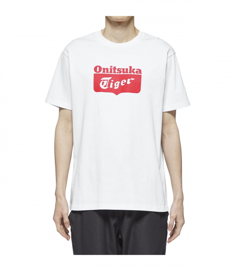 White / Red Onitsuka Tiger T Shirts | 01296-EDJH