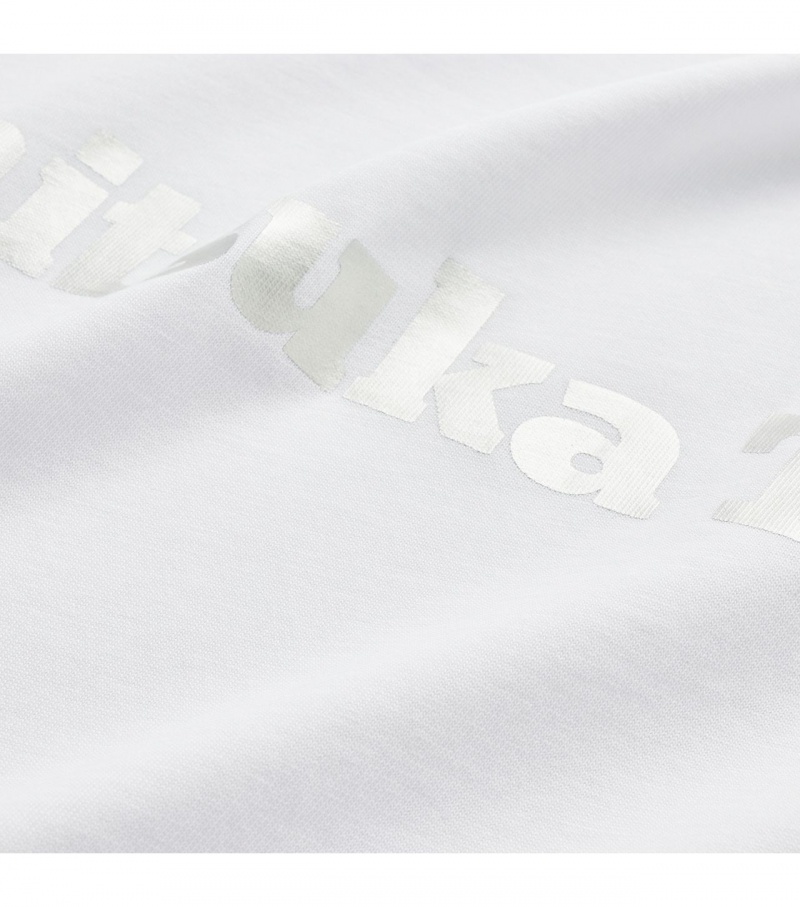 White / Silver Onitsuka Tiger Logo T Shirts | 09472-QKJE